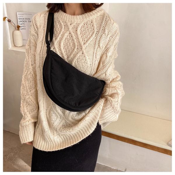 Förvaringsväskor Dam Nylon Halvmåne Crossbody Väska Liten Axelväska Handväska Pack Lätt Sling Väska Skolväska Dagsväska Lämplig För Skola Sport Fritid Resor Black
