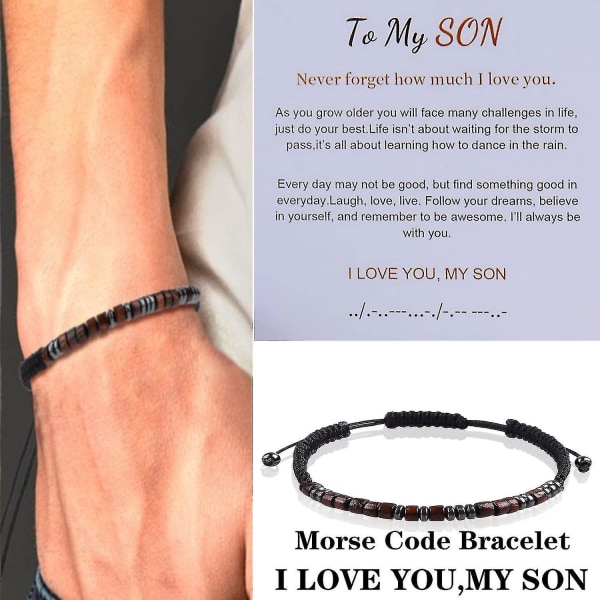 Till min son från mamma, jag älskar dig morsekodarmband, meningsfullt handgjort armband Födelsedags-/examenspresent