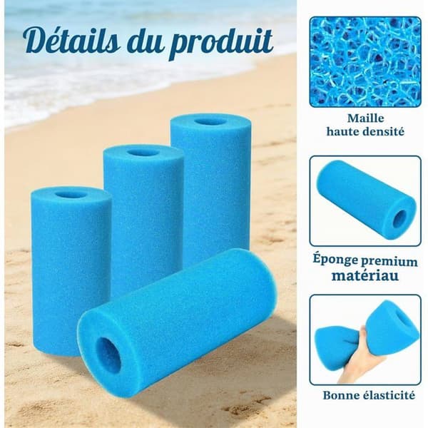 Sæt med 4 skumpoolfiltre, genanvendelige og vaskbare filterpatroner til pools og spabade, 10 x 20 cm