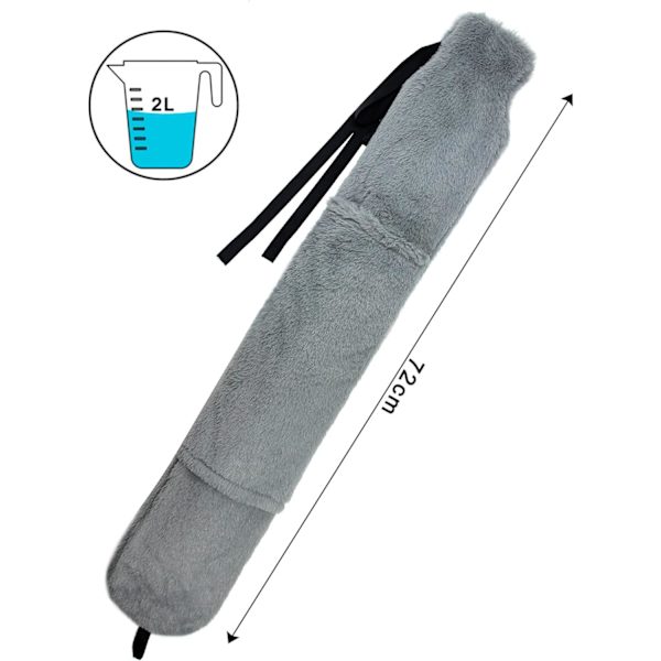 Lang varmvannsflaske med pelsdeksel - Mykt fuskepelsdeksel med stropp og håndlomme, 72 cm full kroppsomslag rundt varmeflasker Lang