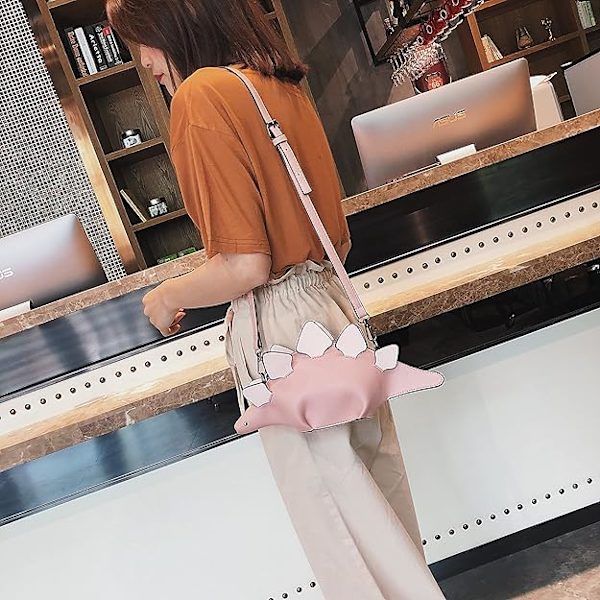 Dinosaurie axelväska, PU Stegosaurus CrossBody väska för flickor kvinnor A-pink