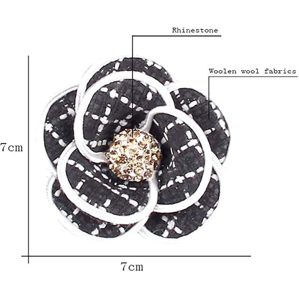 Krpc-strasseja kristalli käsintehty Camellia rintaneula Camellia Flower Kangas kukkainen rintakoru naisille ja miehille - musta