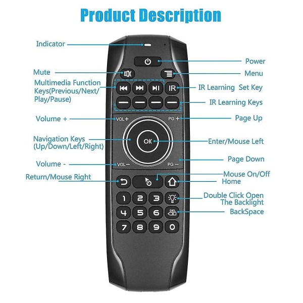 Bluetooth 5.0 Mini Tastatur G7bts Gyroskop Baggrundsbelyst Ir Læring Air Mouse Fjernbetjening Til Smart Tv Box Bærbar Computer Tablet
