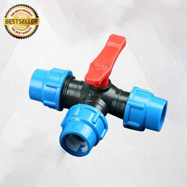 3-veis polyetylen slangetilkobling - Hurtigkobling med ventil - 32 mm