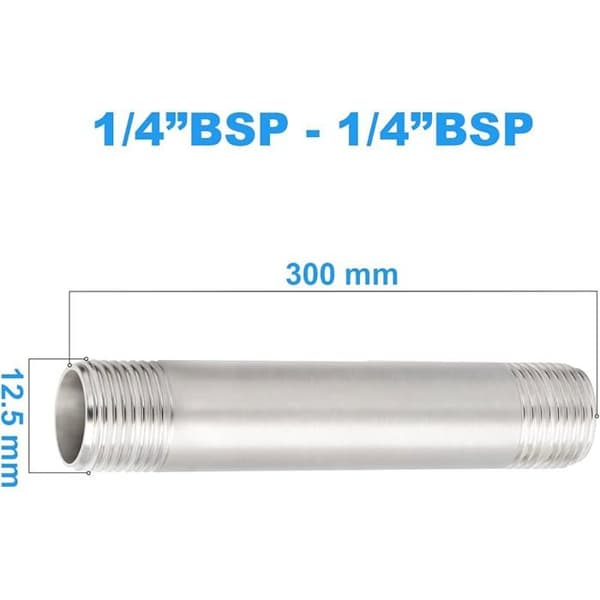 2 stk 300 mm 1/4\" x 1/4\" BSP hannhylse støperør 304 rustfritt stål rørfittings