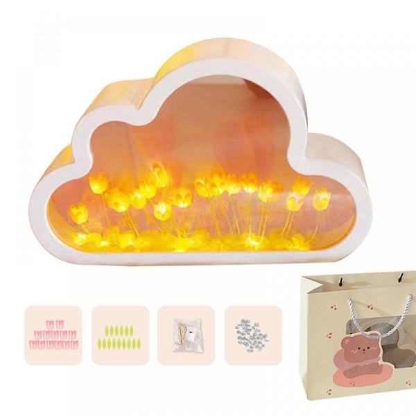 Sky Mirror Tulip Lampe, Håndlaget DIY Tulipaner Speil Nattlys, 100% Ny Yellow