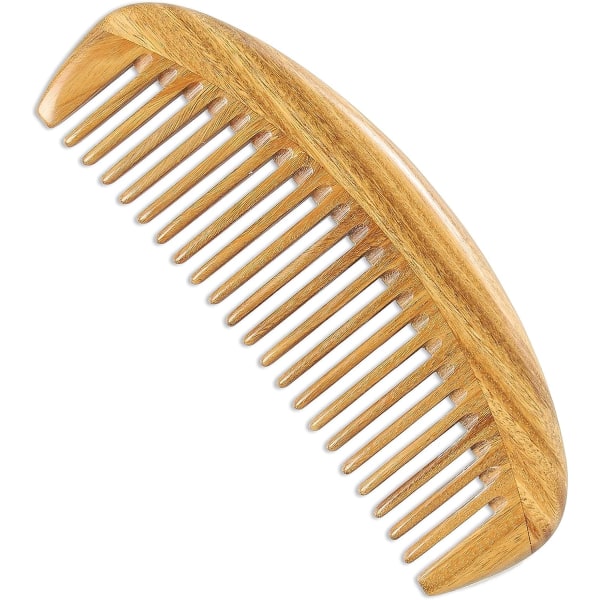 Håndlaget 100 % naturlig grønt sandeltre hårkam - antistatisk sandeltre duft Naturlig hårfjerner trekam (bred tann)
