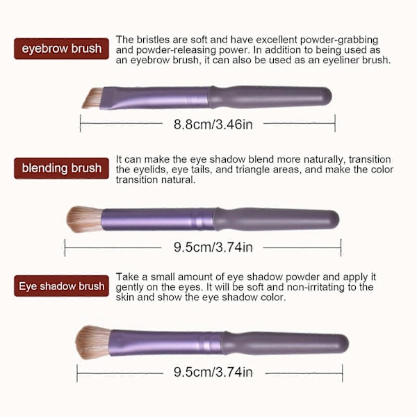 5 stk. Rejsestørrelse Makeupbørstesæt Mini Makeupbørster Lille Komplet Funktion Kosmetikbørstesæt Med Etui Og Spejl Perfekt Til På Farten Purple