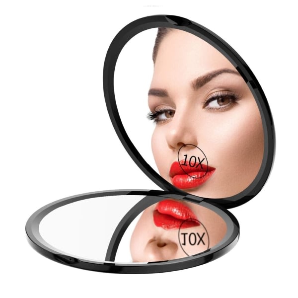 10x Forstørrelse Kompakt Dobbeltsidet Spejl - Sort