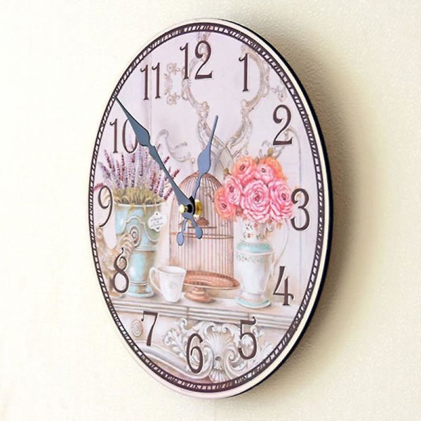 35 cm Silent Wall Pendulum Ur Vintage Style Lavendel Vase Dekorativt bur til stue, arbejdsværelse, køkken, soveværelse, bar, cafe-