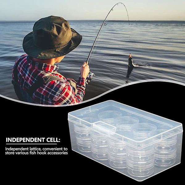 Betefiskebox, transparent och flerskiktad betebehållare för fiske - Fiskeboxorganisatör med runda oberoende rutnät för förvaring av bete, krokar, muttrar,