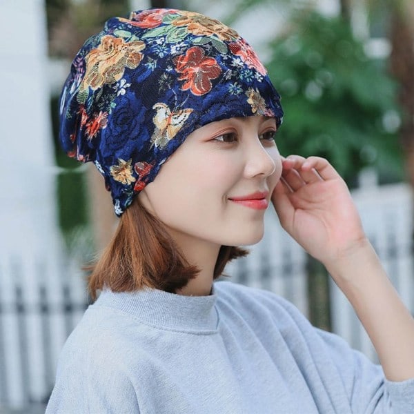 3-pack blommig spetsmössa, chemo beanie-hattar för kvinnor