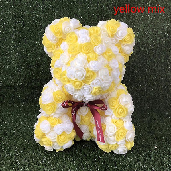 2024 40 cm teddybjørn Rosehjerte Teddybjørn kunstig blomst Valentinsdagsgave yellow mix