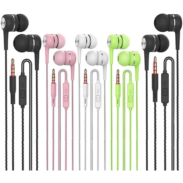 Earbuds-hovedtelefoner med mikrofon 5-pak, Earbuds kablede stereo-øretelefoner, kompatibel med iPhone, passer til alle 3,5 mm-grænseflader