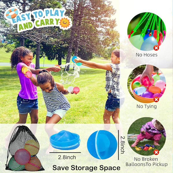 Magnetiske vannballonger, 12 stk gjenbrukbare vannballonger Rask fylling Selvlåsende, Vannkuler Bassengleker for hage Strand Sommer Vannleker 12pcs