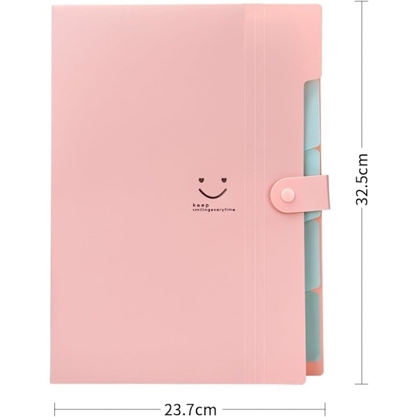 Expanderbar mapp, A4-pappersfickor Dragspelsdokumentväska Organizer Plånböcker Filer Mappar med spänne Stängning för skola Kontor, 5 fickor Pink