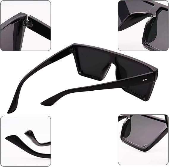 Firkantede Oversized Solbriller for Kvinner Menn Mote Flat Topp Stor Ramme Shades