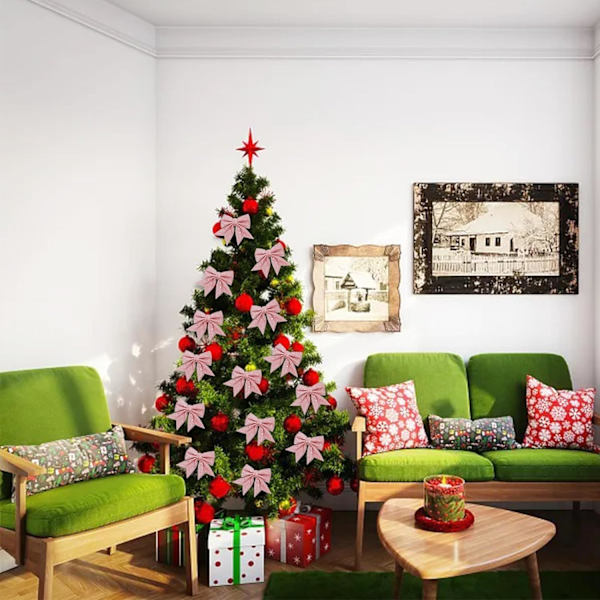 12 kpl Glitter Joulujouset, Hopeajouset Joulukuuseen, Seppelejouset Joulujousikoristeet, Sekvenssisolmio Joulujouset Jouluun, Vaaleanpunainen