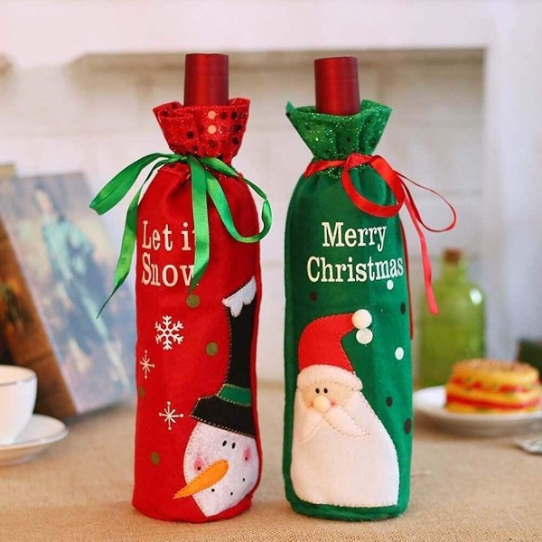 2-pack Julvinflaska Presentpåsar Julpåsar Tomte Snögubbe Rödvinflaska Överdrag Påsar