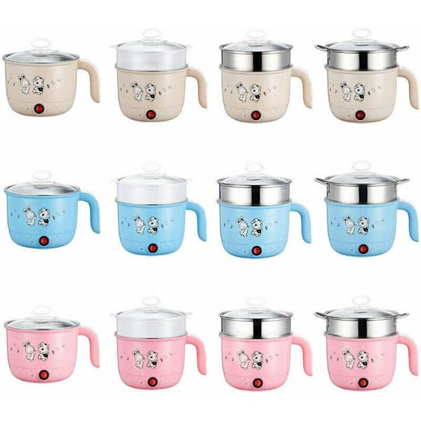 Mini Multifunktionel Elektrisk Gryde 1.8L Rustfrit Stål Steamer Nudelsuppe Maker Gryde (Beige)