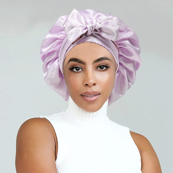 Satin Bonnet Silke Sovehætte Hårhuer Til Sorte Kvinder Elastisk Bånd Hår Bean Paste and Lavender