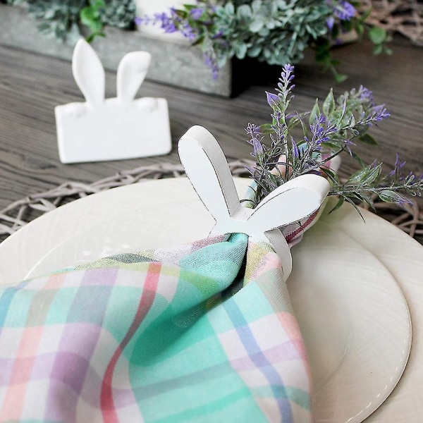 4 stk sød kanin servietringholder i træ til bryllupsfest påskebordsdekoration