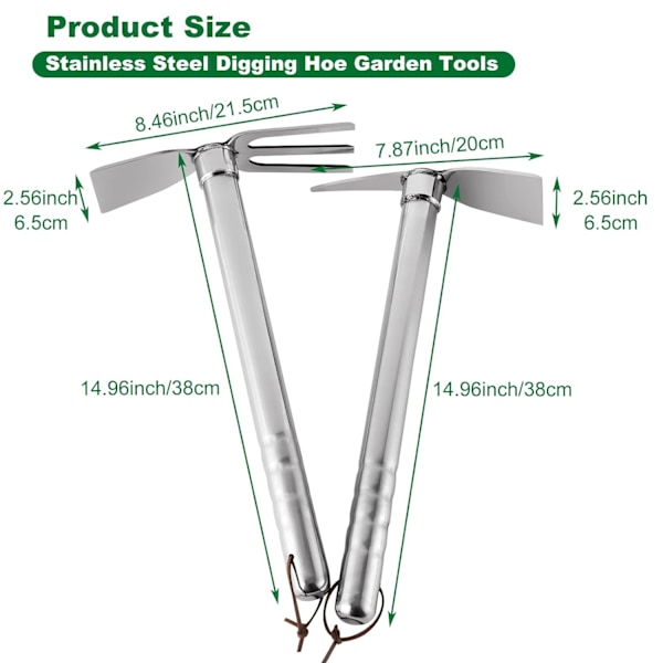 2 st Hoes trädgårdsredskap, 2 i 1 trädgårdshacka och kratta och 2 i 1 spade och hacka 2pc