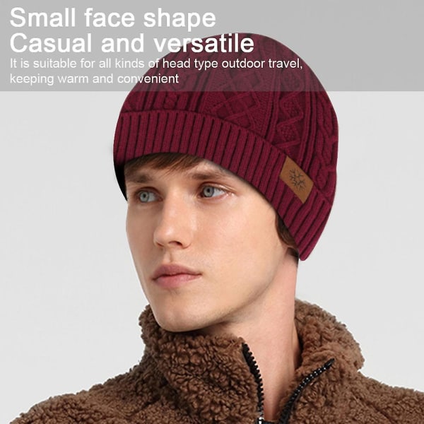 Herre Varm Vinterhat Akryl Strik Hue Cuff Beanie Cap Daglig Beanie Hat Claret Claret