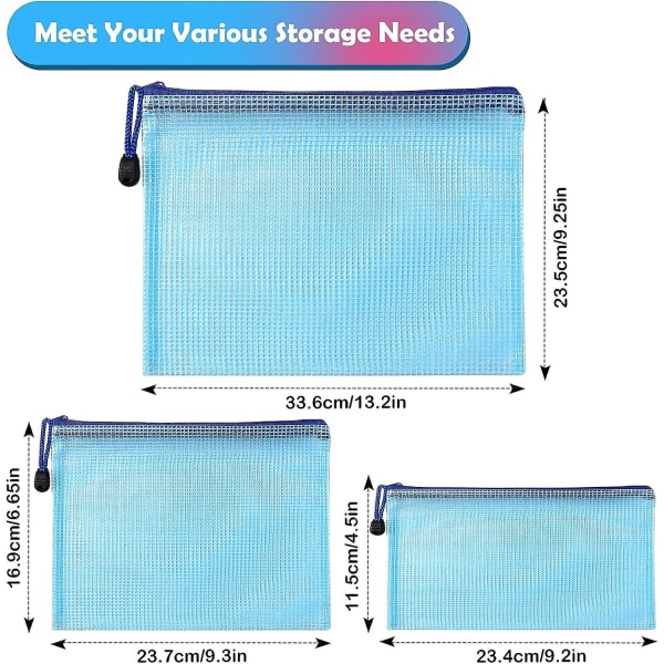 A4+A5+A6 Plastlomme, 15 stk glidelåslomme, PVC Mesh glidelåslomme Dokumentlommebok, Oppbevar papirer