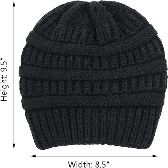 Vintervarm Stickad Mössa med Satinfoder Kabelvirkad Beanie Chunky Slouchy Skallehatt för Kvinnor Black