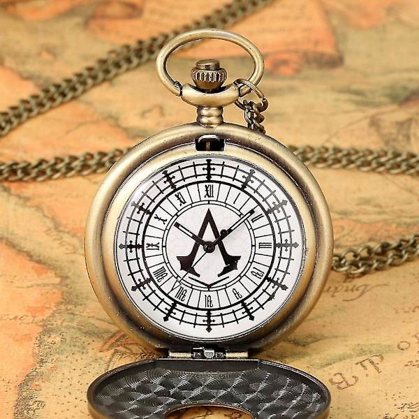 Antik lommeur Assassin's Creed stil romertal halskæde vedhæng ur Bronze Necklace