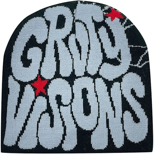Beanie-lue Intage Elastisk Vinterstrikket Lue Vinter Varm Jacquard Lue Beanie Lue Y2K Lue Web Lue Skullies Lue Web Lue Lue Baggy -Grå