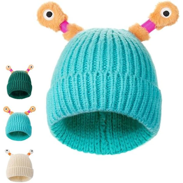 Søt glødende liten monsterlue for barn, morsom glødende monsterlue håndlaget, vinterluer for kvinner, vinterlue for barn, morsom strikkelue for høst og vinter