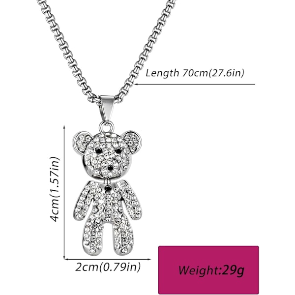 Cubic Zirconia Björnhalsband Full Diamond Teddy Bear Hänge Halsband Silver Lång Box Kedja Halsband Söta Djur Kristall Björnhalsband Smycken Present