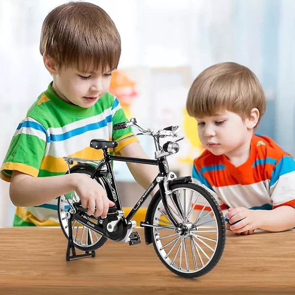 Retrocykelmodell prydnad miniatyr samling dekorativt gjutleksak retro klassisk metallkonstcykel-sswyv Diy Black