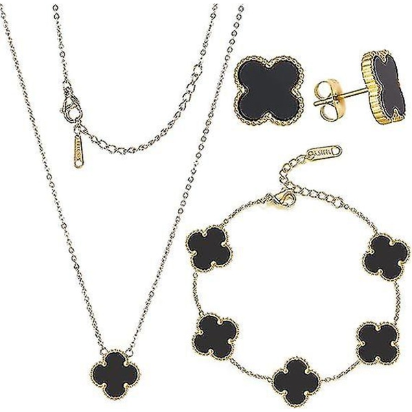 Lyckoklöver-set Halsband Hänge Örhängen Armband för Kvinnor Flickor 19k Guldpläterad Charm Söt Smycken Kvinnors Flickors Present