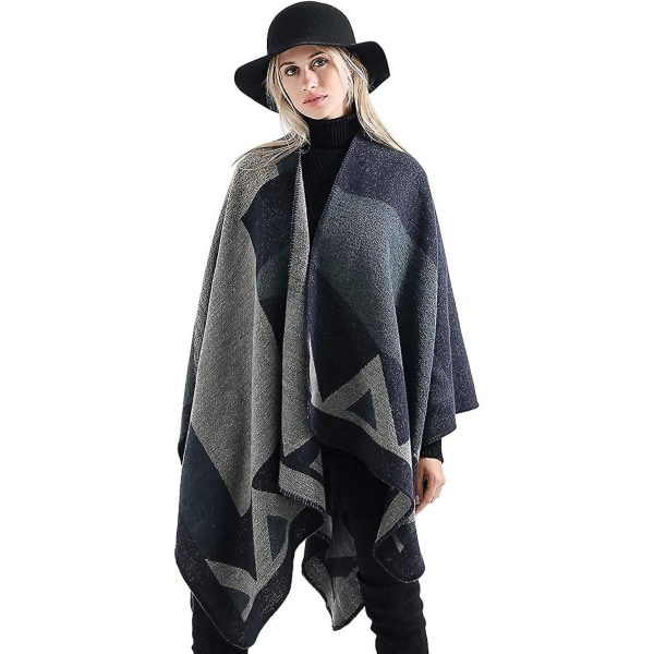 Vinter Sjal Wraps Poncho Cape - Dame Varm Åpen Front Trykt Reversibel