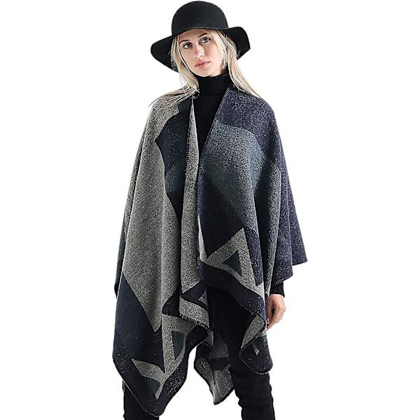 Vinterhalsduk Sjal Poncho Cape - Dam Varm Öppen Framtill Tryckt Vändbar