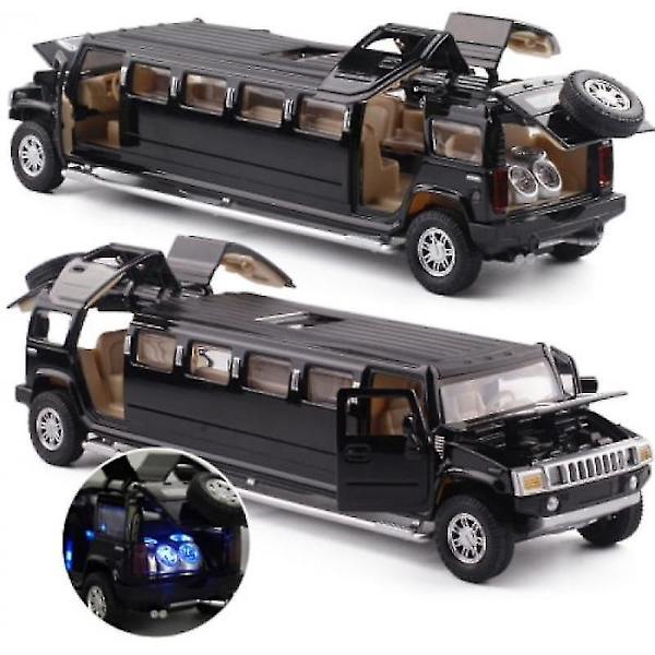 Erittäin simuloitu 1:32 seos Hummer Limousine Metallivalettu automalli Vedä taakse Vilkkuva Musikaali Lapset Lelut Ajoneuvot Black