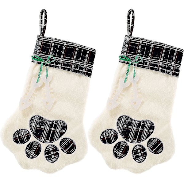 2 stycken julstrumpor med husdjurspotter, strumpor för öppen spis, hängande strumpor för husdjur och juldekoration (röd)