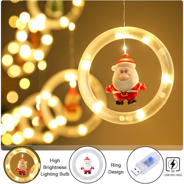 Julevindueslys 3m x 0.65m LED Lysstreng Gardin Feelysserie med 8 Tilstande Julepynt til Indendørs Fest Bryllup Soveværelse (Varmt Hvidt)