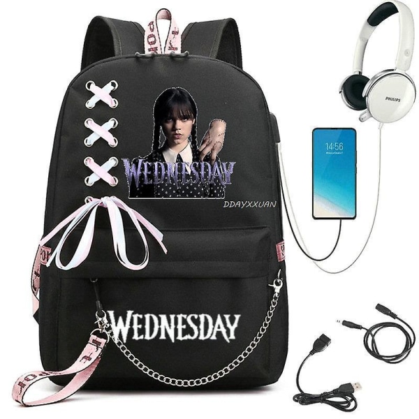 Wednesday Addams Ryggsekk Mirabel Madrigal Skolesekker Usb Lading Ryggsekk Reise Notatbok Skoleveske For Barn Studenter picture color2