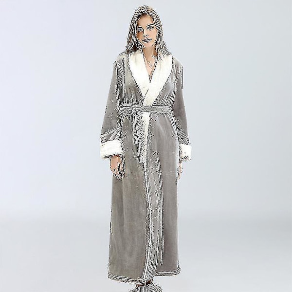 Dame Badekåbe Blød Fleece Lang Kåbe Natkjole Grey XL