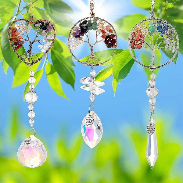 3 pakker hengende krystaller - Life Tree Krystallanheng Regnbue Krystall Ornament Krystallkule Prisme Chakra Krystaller For Vindu, Hage, Hjemdekorasjon