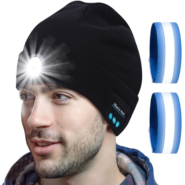 Bluetooth Beanie Hat, Led Beanie Hat Musikalske strikkede hue hovedtelefoner med indbygget stereo