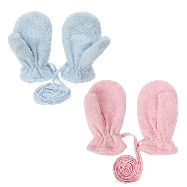 Kaldebestandige og varme fleece-hengerhalsvotter S Light blue -  pink