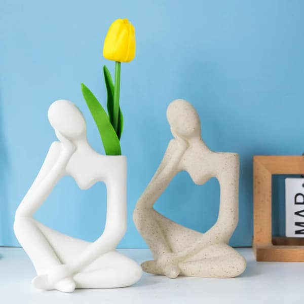 Vas Deco Vardagsrum Modern Keramik Vit Skulptur Vas, 19 cm