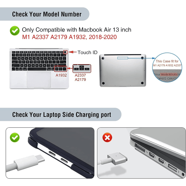 Deksel kompatibel for Macbook Air 13 tommer M1 A2337 A2179 A1932, utgitt i 2024-2024 Frosted Black
