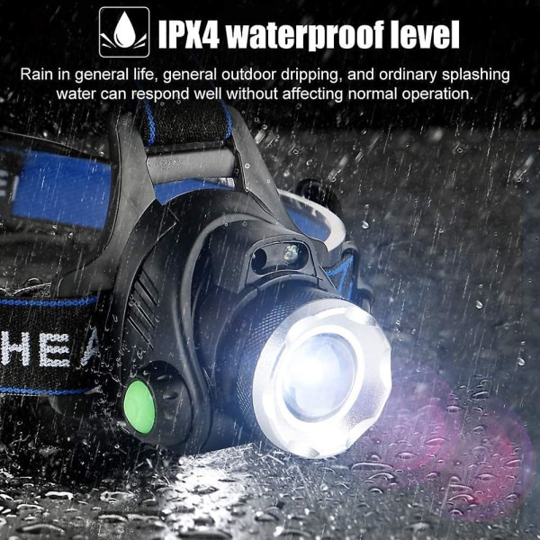 Hodelykt, USB-oppladbar LED-hodelykt, vanntett T6-hodelykt med 4 moduser og justerbart hodebånd, perfekt for camping, fotturer, jakt
