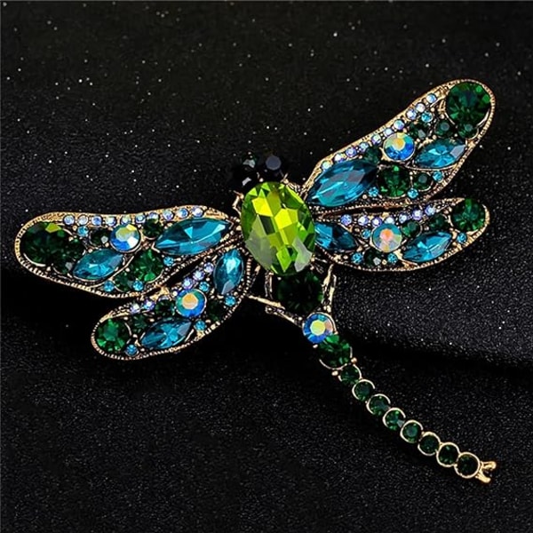 Dragonfly Brosje Pin med Imitert Krystall Charm Flygende Insekt Legering Brosje Pin